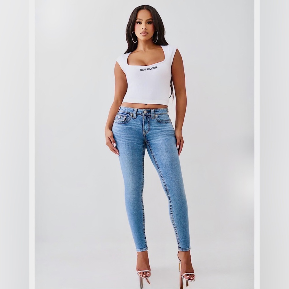 True Religion Women's JENNIE MID RISE BIG T SKINNY JEAN - 29